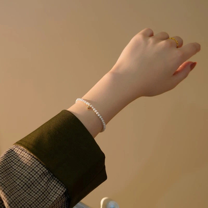 铜合金仿珍珠手链 3-4mm小米珠手链 贝珠925银百搭施家小珍珠手链