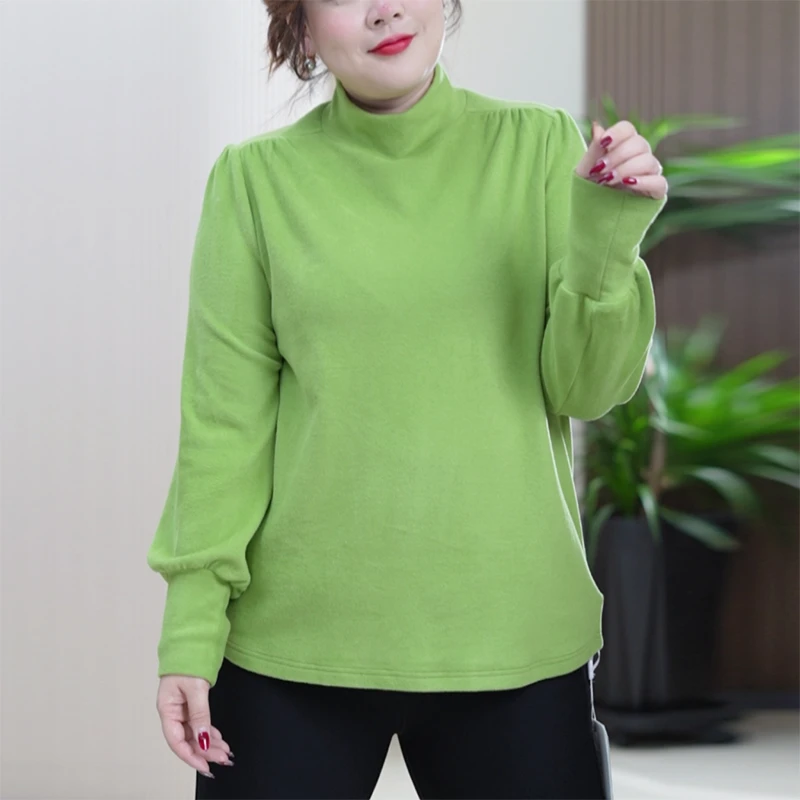 宫廷风灯笼袖真德绒打底衫半高领显瘦百搭气质大码时尚T恤上衣女