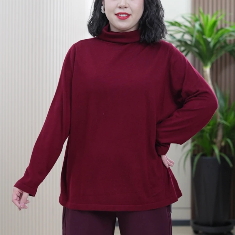 堆堆领绵羊毛桑蚕丝针织衫软糯百搭大码显瘦纯色保暖冬季上衣女潮