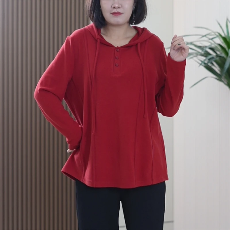 修容线真德绒卫衣女连帽大码弹力时尚简约流行保暖休闲显瘦上衣