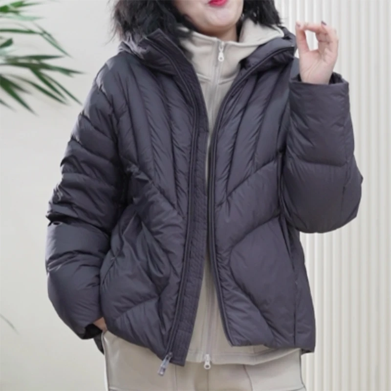 【短款】云朵泡芙保暖羽绒服防风连帽新国标90白鸭绒大码冬季外套女