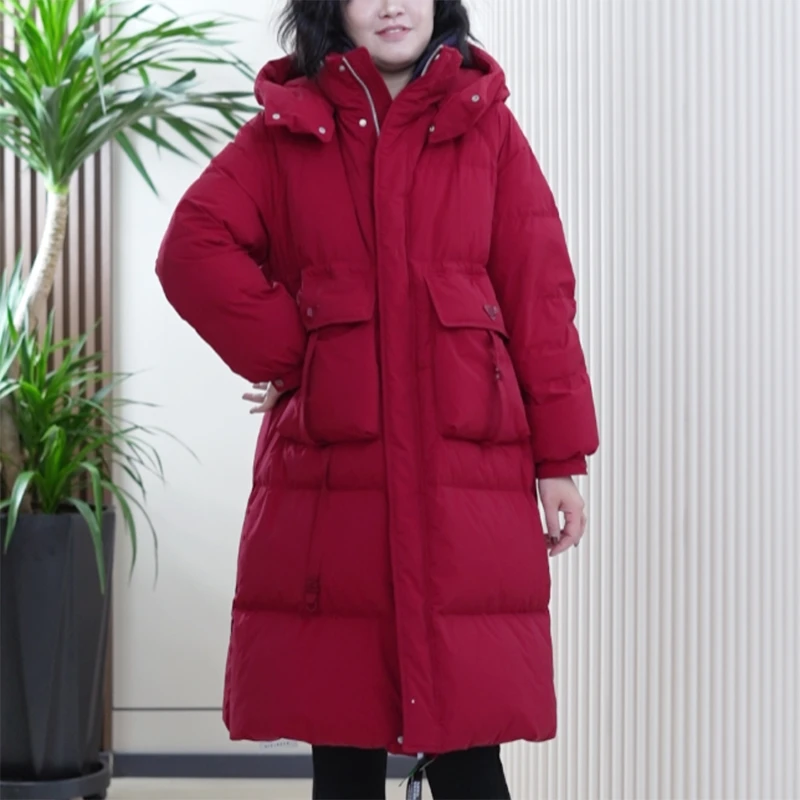 极寒款收腰羽绒服保暖新国标90白鸭绒连帽大码百搭冬季外套女