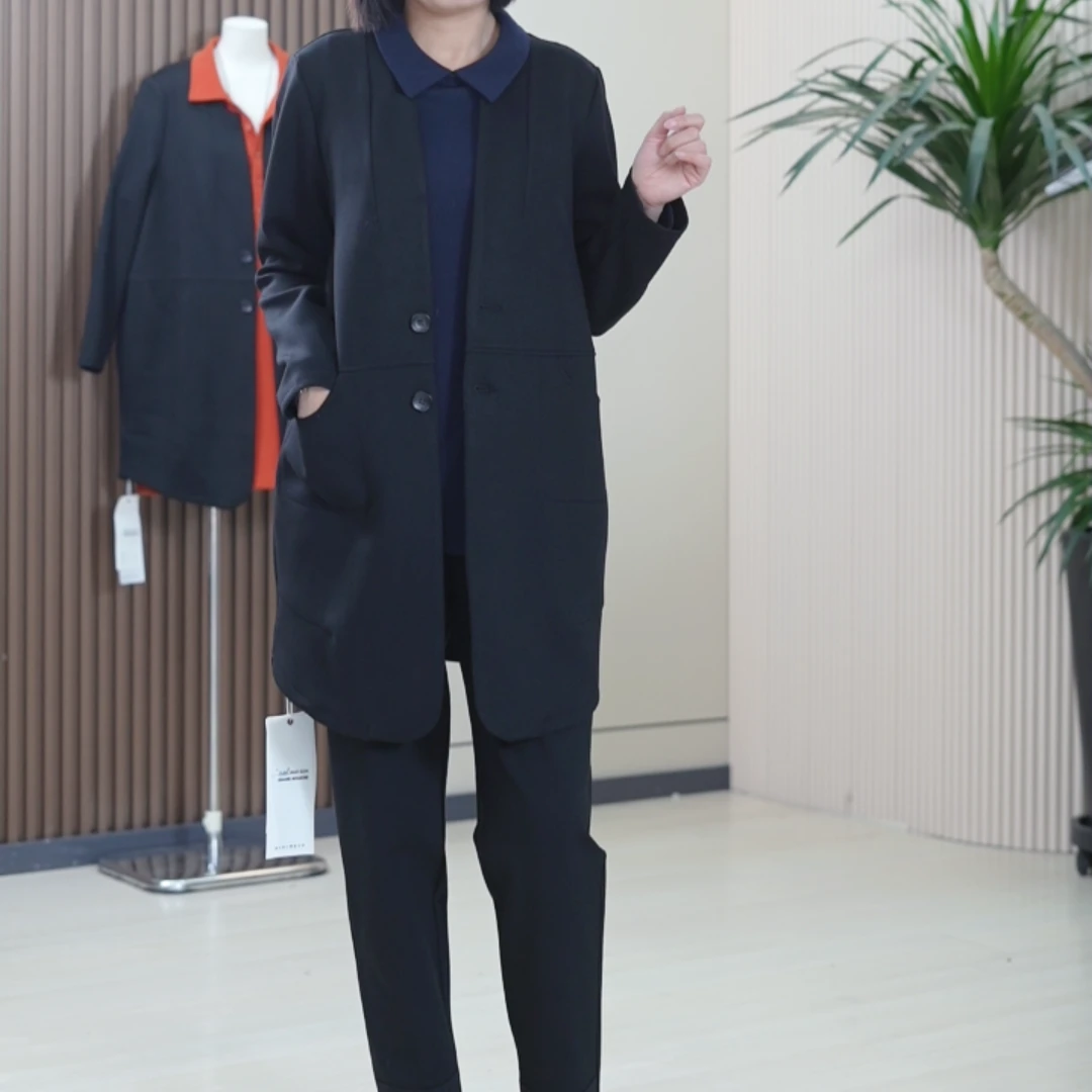 莱卡涤棉西装领燕尾外套女百搭显瘦大码春秋简约气质中长风衣