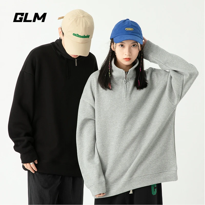 GLM春秋季半拉链高领套头卫衣男女同款休闲百搭宽松美式潮牌长袖