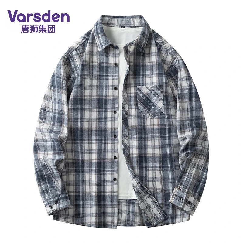 唐狮集团Varsden衬衫男士夏季新款帅气格子高端休闲长袖衬衣外套