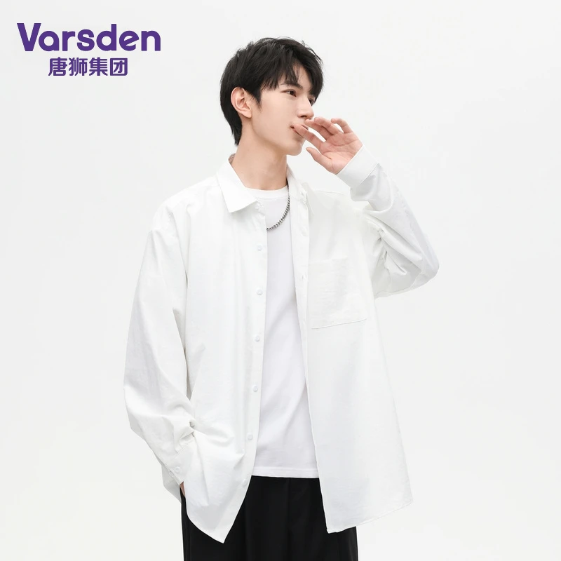 唐狮集团Varsden高级感休闲白衬衫男长袖春秋季日系简约衬衣外套