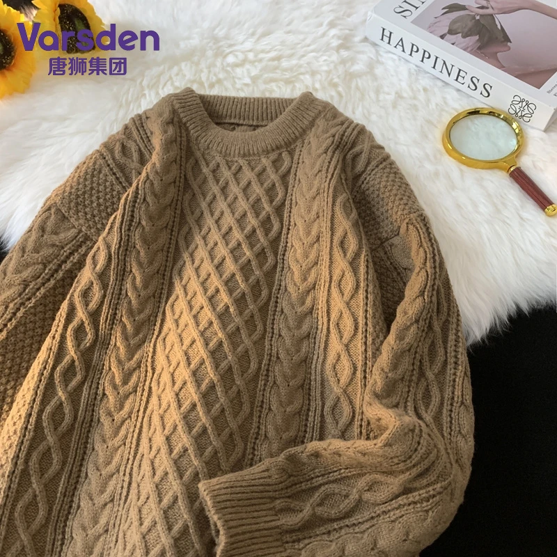 唐狮集团Varsden圆领针织毛衣男女秋冬季纯色慵懒风驼色内搭打底