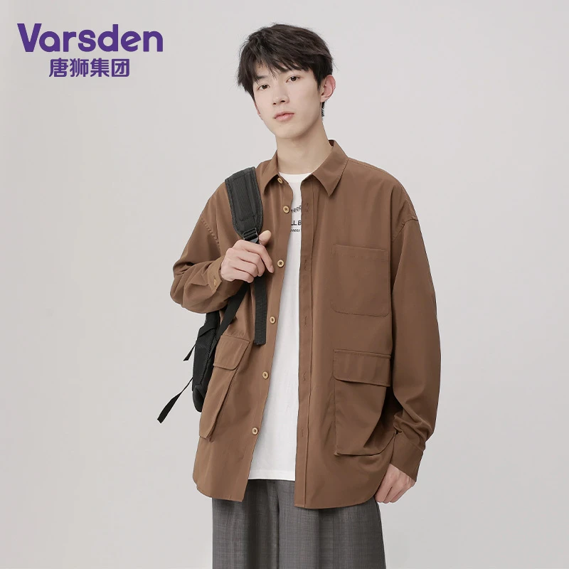 唐狮集团Varsden男士衬衫春秋休闲长袖衬衣男款日系宽松上衣外套