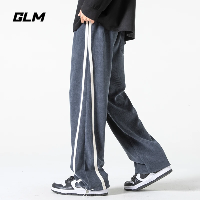GLM时尚侧边条纹休闲裤男春秋高街抽绳长裤百搭宽松直筒运动卫裤
