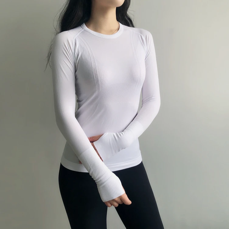 圆领长袖812瑜伽服女秋冬无缝显瘦透气长袖跑步健身跨境运动女士