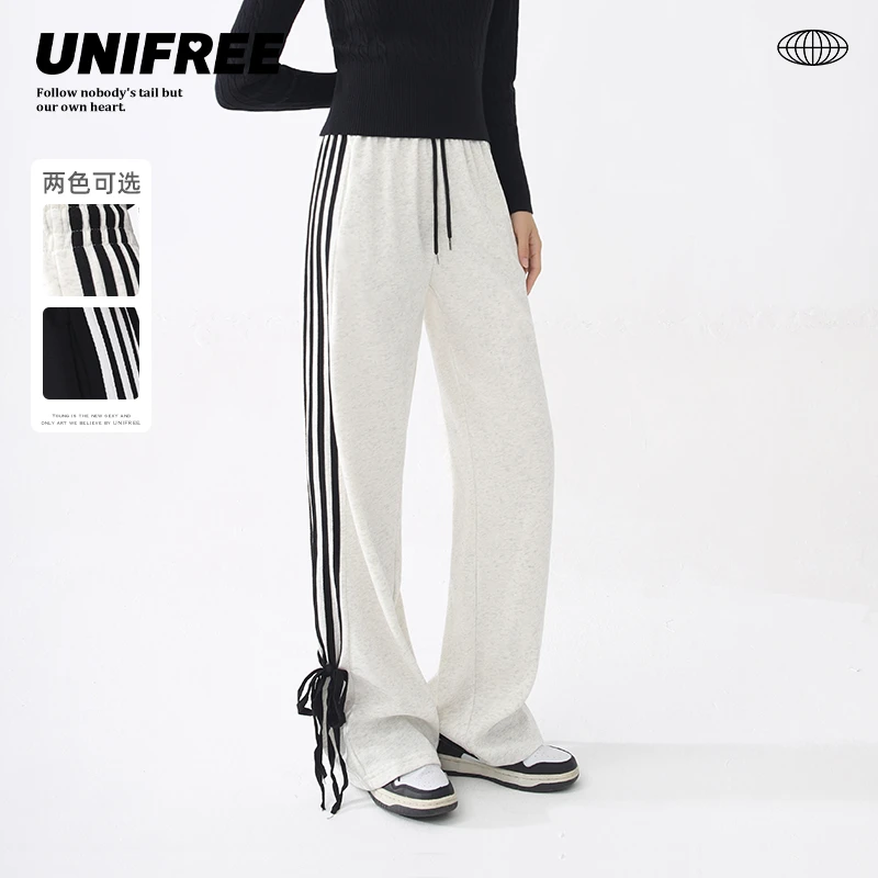 【妍妍品牌专属】UNIFREE撞色条纹宽松直筒休闲裤U243P402B1B1