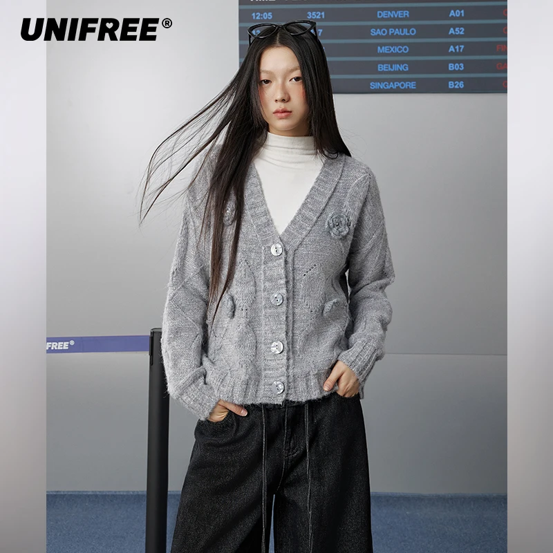 0244【马琦尧专属】UNIFREE慵懒风温柔减龄针织开衫U251N002V1B1