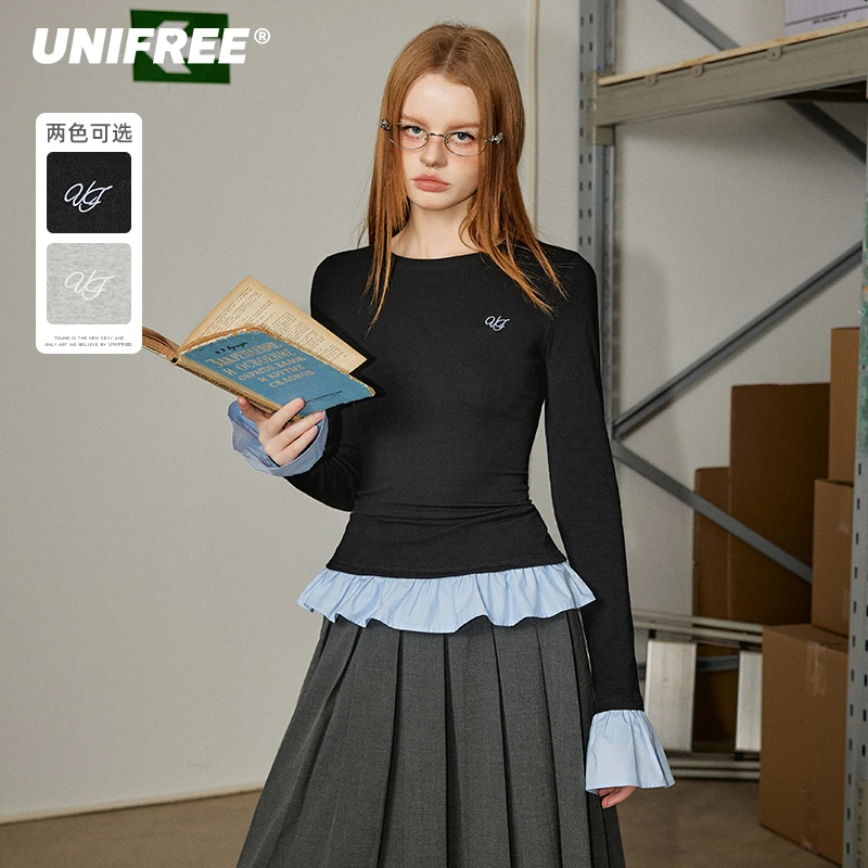 【柴碧云专属】UNIFREE简约舒适透气假两件T恤U243G985G1P1