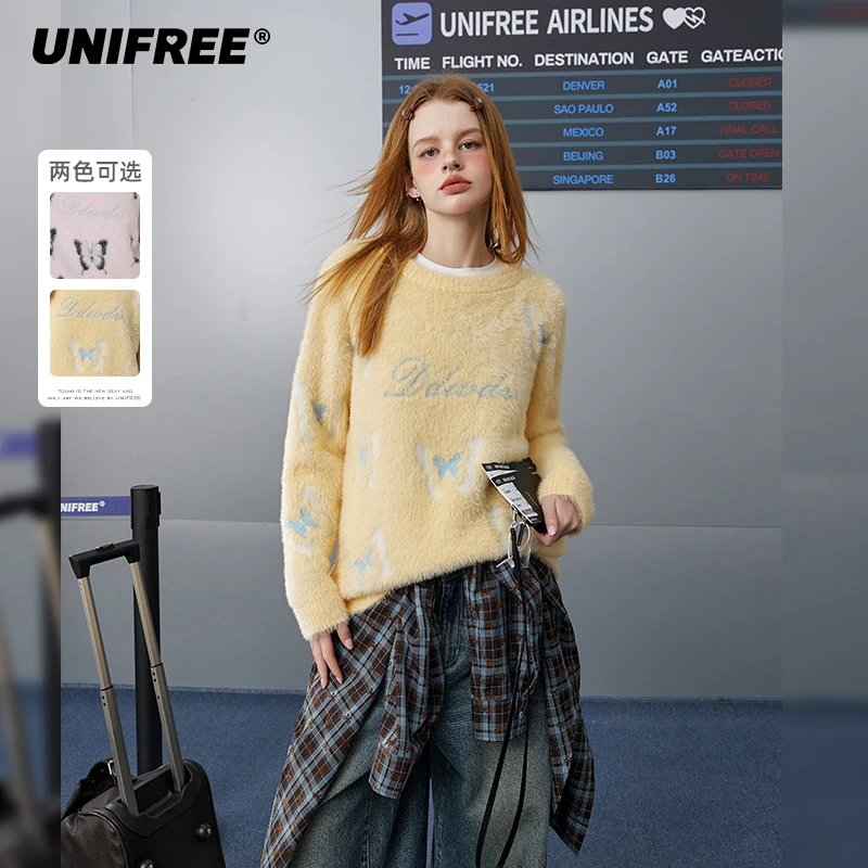 UNIFREE甜美蝴蝶元气毛衣U243K482B1B1-LJM
