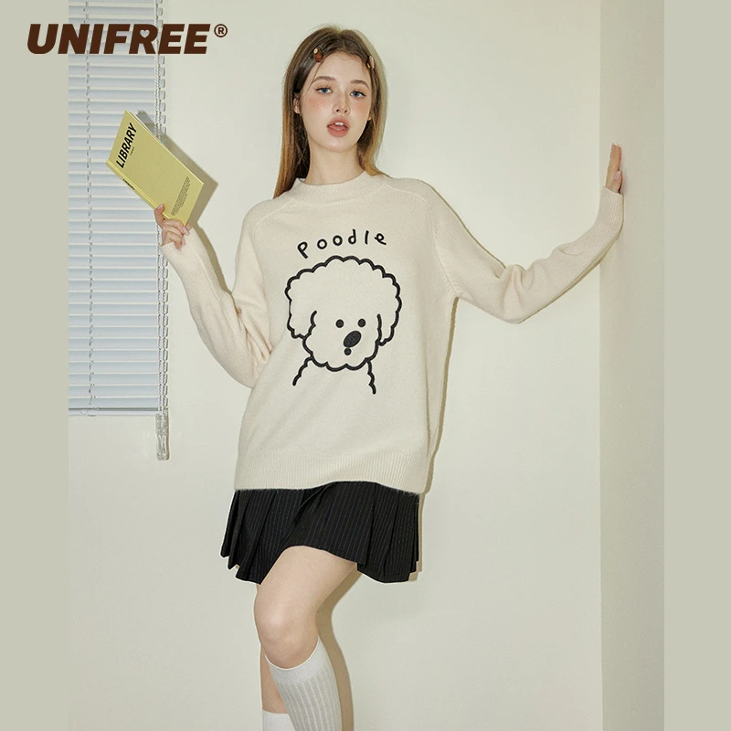 0104【金拐子专属】UNIFREE甜美可爱狗狗提花毛衣U243K492B1B1