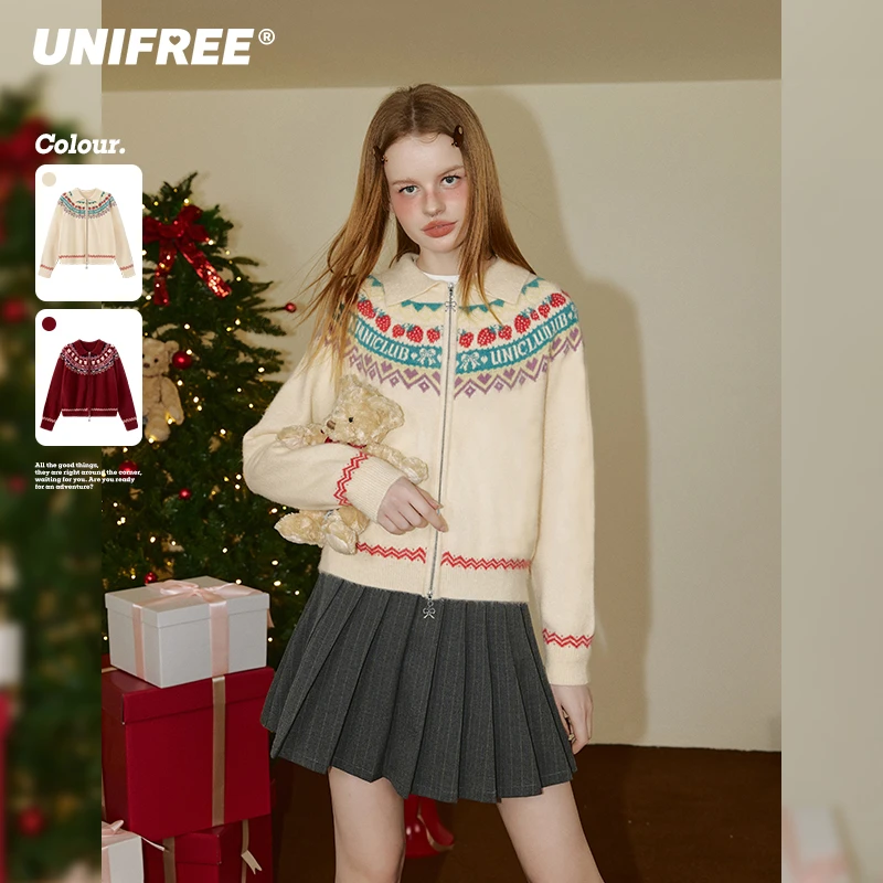 0312【金拐子专属】UNIFREE安可拉红针织衫复古百搭U244N107C1K2