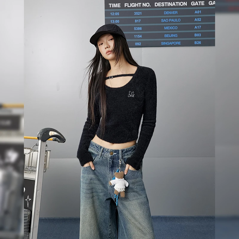 0098【金拐子专属】UNIFREE仿貂毛针织衫女辣妹修身U243K185K2K2