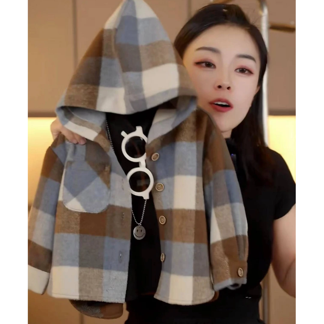 2024秋冬季简约儿童复古格子外套2352