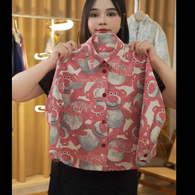 幂姐原创2024秋季男女童织锦粉色小熊衬衫夹克外套MJQ246396