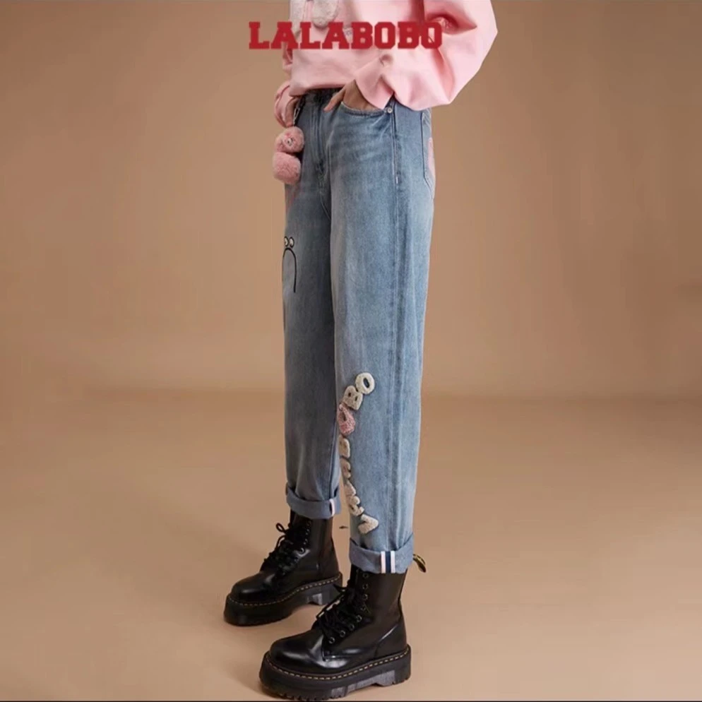 杭州(不退不换)萌宝毛绒拼接宽松牛仔裤L21E-WXZC45