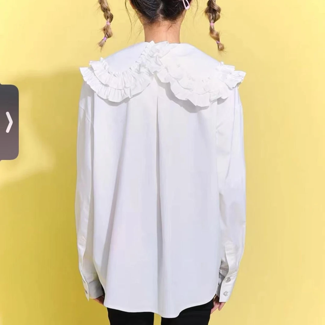 东北区奥莱LALABOBO新品甜心少女荷叶领简约白衬衫|L22A-WSWC18