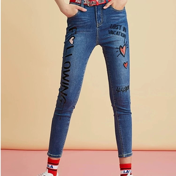 石家庄奥莱LABO字母图案牛仔铅笔裤L19C-WXNC13