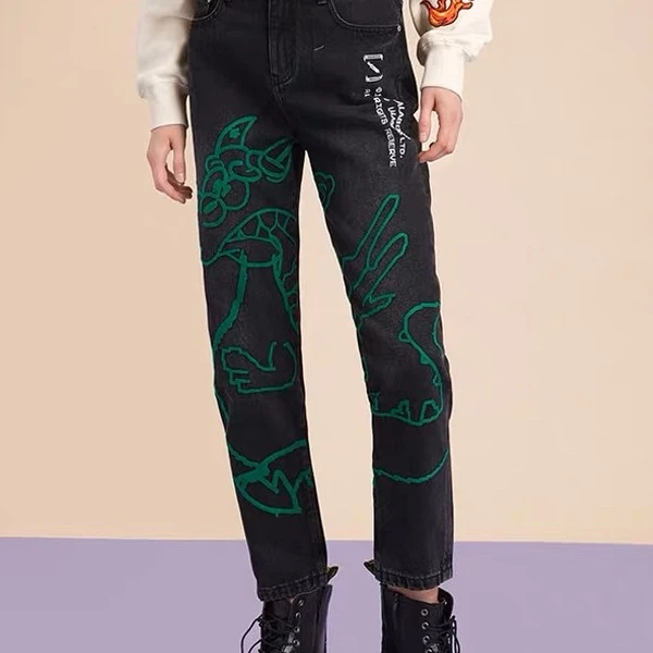 郑州（不退不换）LABO冬街机风刺绣高腰显瘦牛仔加绒裤L20D-WXZC31