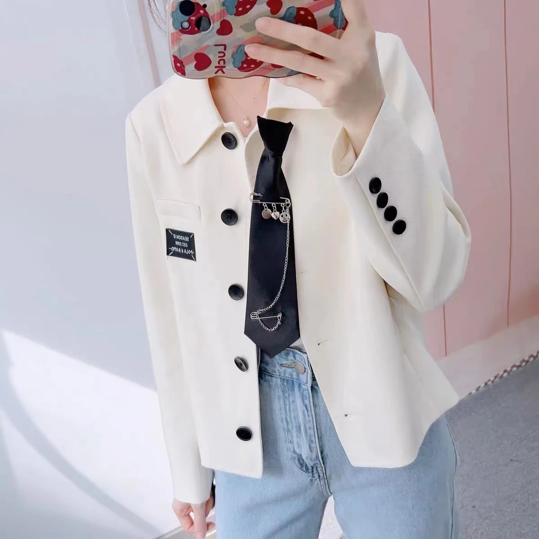 W6282气质韩版领带翻领短外套
