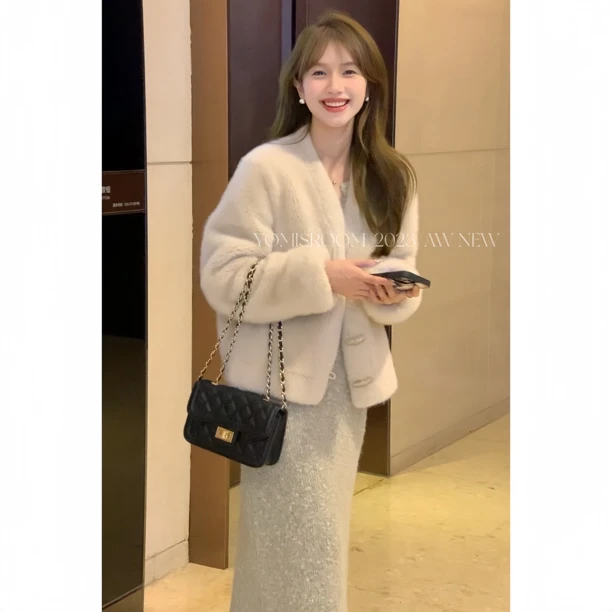 YOMI小个子定制【慕斯奶杏】短外套气质时尚韩版显瘦