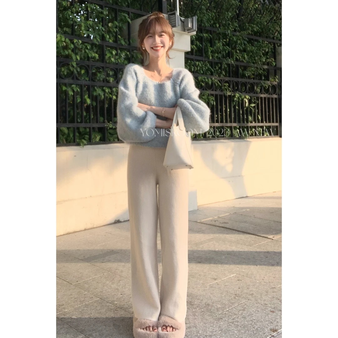 YOMI小个子定制【杏仁司康】休闲裤宽松显瘦直筒休闲松紧垂感