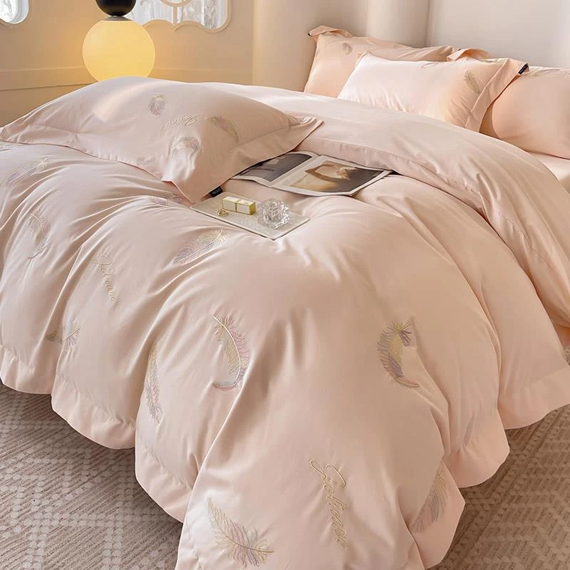 秋冬加厚A类纯棉磨毛四件套轻奢高级感羽毛被套保暖全棉床上用品