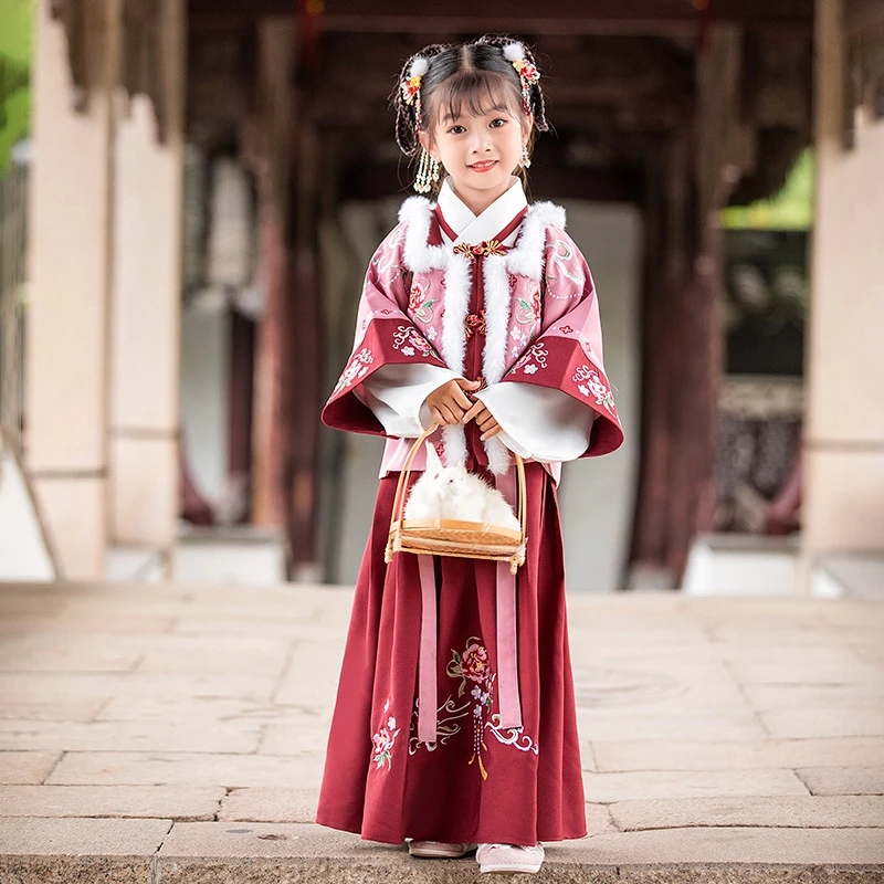 儿童拜年服女宝宝过年加绒加厚超仙唐装中国古风套装演出女童汉服
