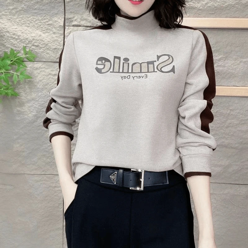 时髦秋冬新品时尚双面绒半高领保暖气质减龄显瘦长袖打底衫上衣女