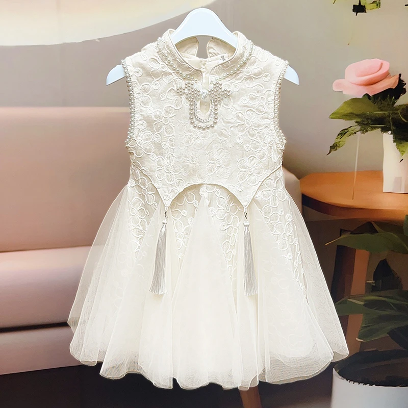 2025新款女童旗袍新中式连衣裙儿童洋气公主裙小女孩夏装网纱裙子