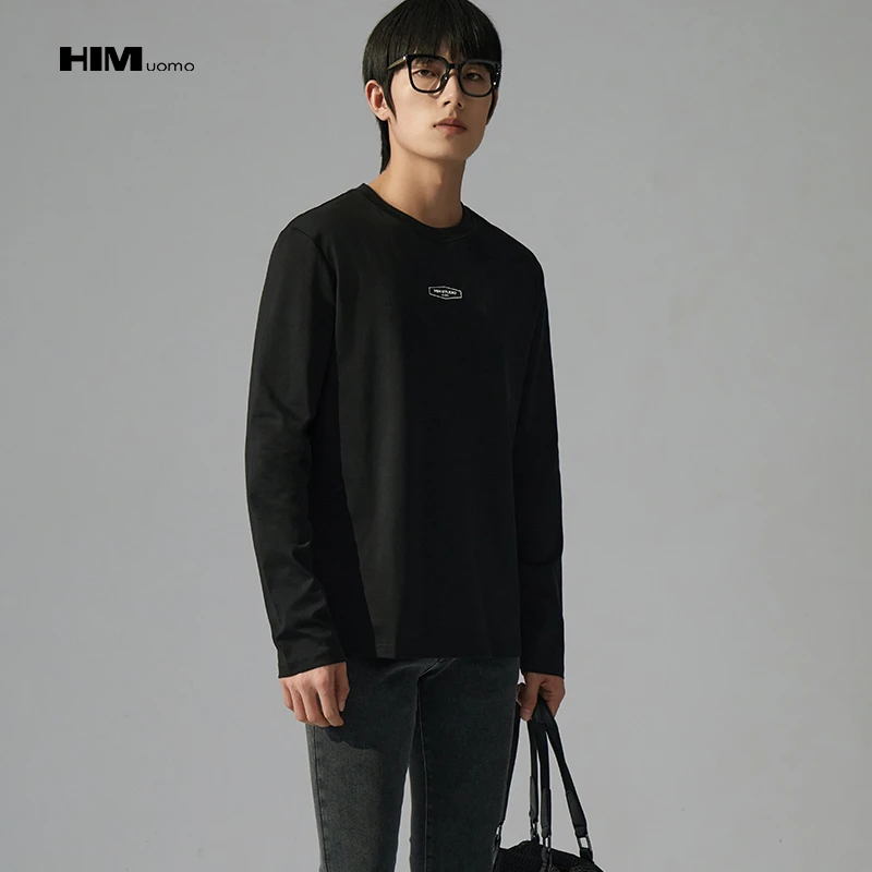 HIM漢崇 Logo印花棉质混纺长袖T恤经典款休闲圆领打底衫 2025秋季