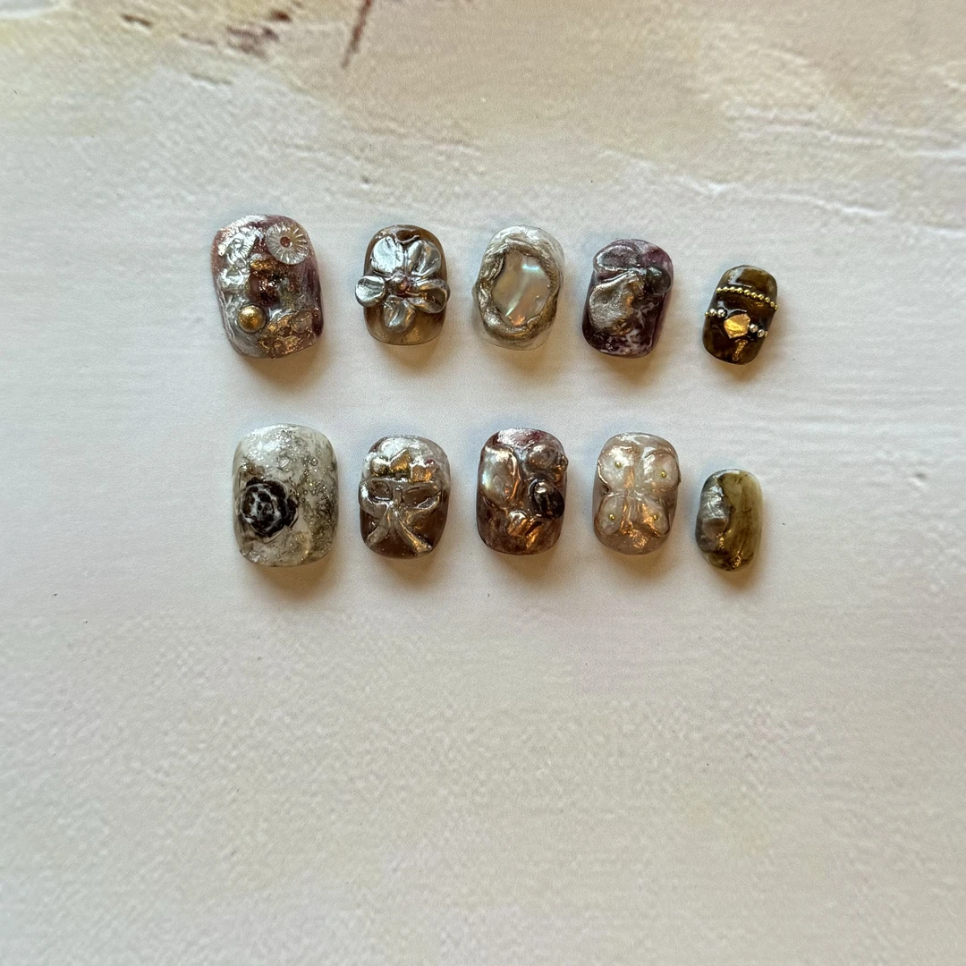 （干枯玫瑰）伊克拉纯手工ins风小众设计穿戴美甲