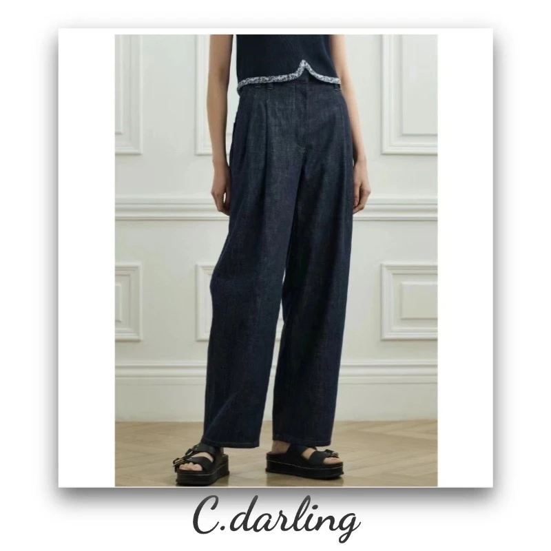 布鲁诺双褶高腰阔腿牛仔裤TH240825