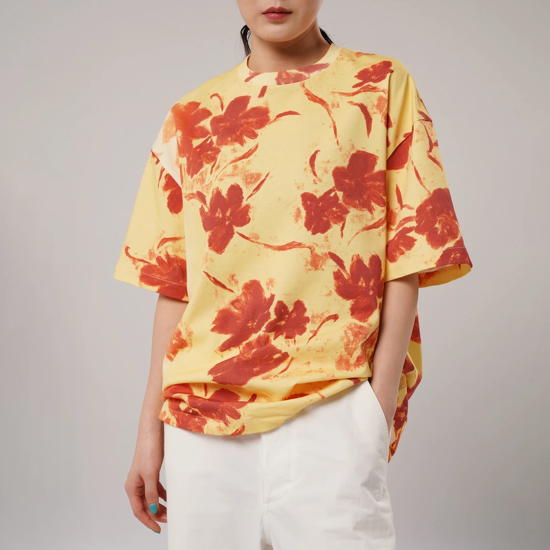 【meebest】(原350) T24154渐变花卉植物印花宽松短袖T恤