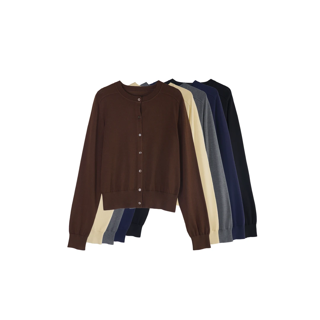 【meebest】KS24469“三醋酸+莱赛尔”单排扣圆领针织开衫