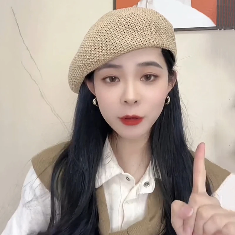 网红ins贝雷帽女春夏薄款日系镂空蓓蕾帽子透气韩版显脸小画家帽