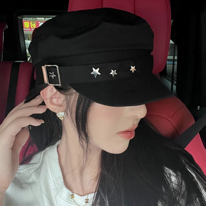 网红帽子女韩版百搭黑色星星贝雷帽英伦复古时尚ins海军风画家帽
