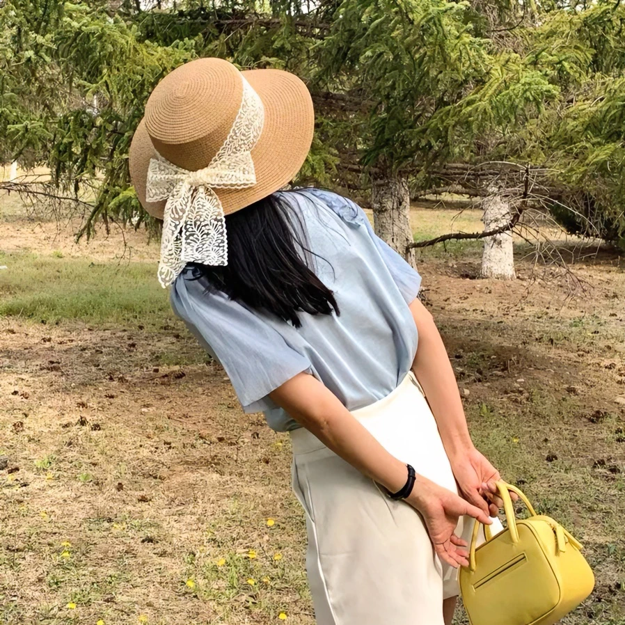 草帽女夏季遮阳防晒防紫外线草编大檐沙滩帽甜美优雅蝴蝶结太阳帽