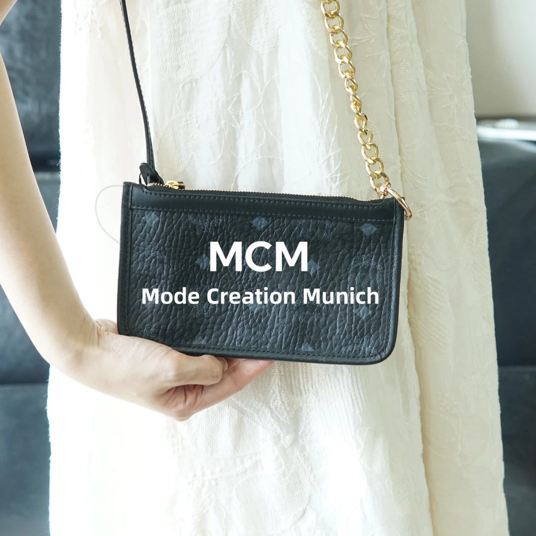 95新 MCM 黑花麻将包/斜挎链条包/DD07122555/09