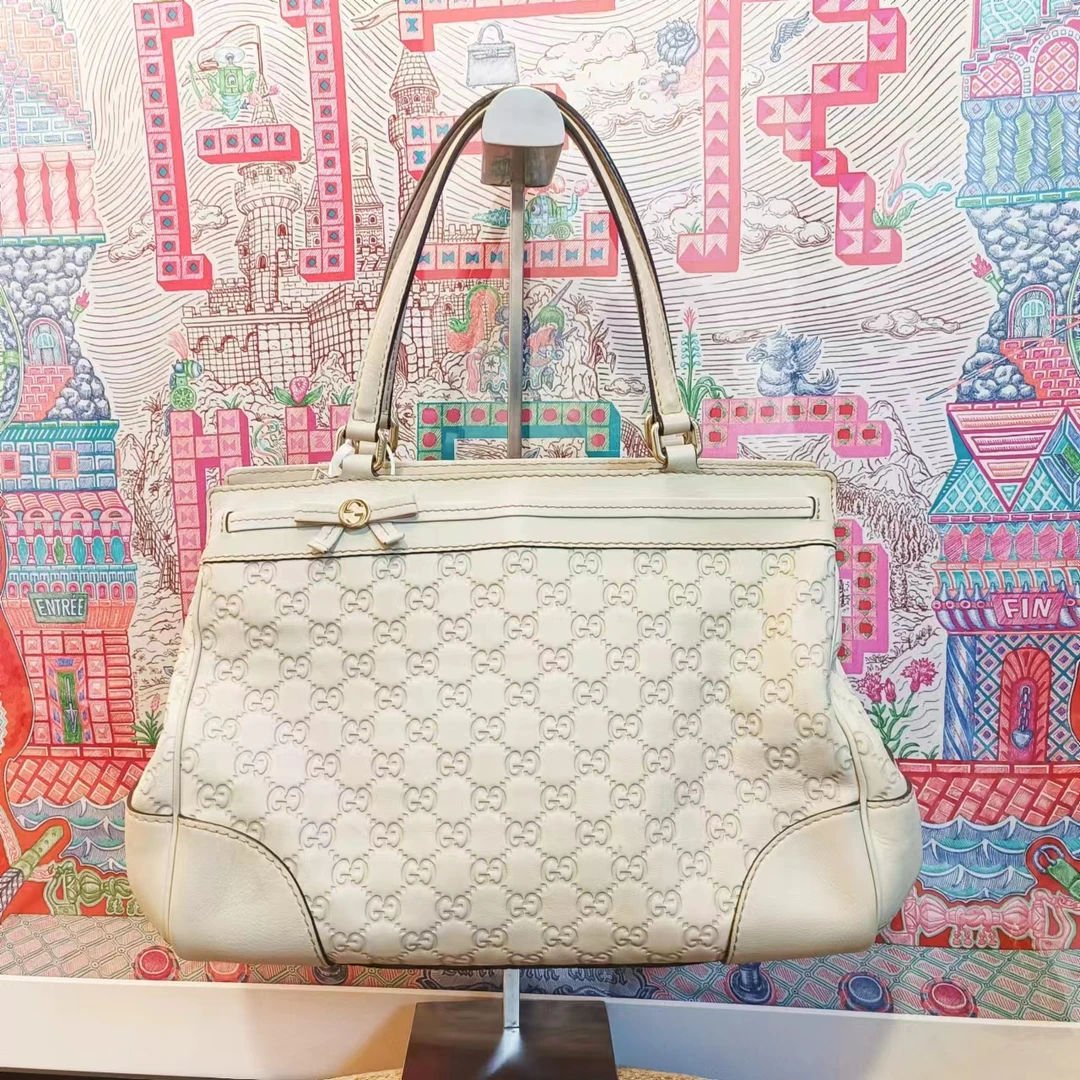 95新 GUCCI/古驰  XM/奶白满印logo保龄球手提包/THAN08505029