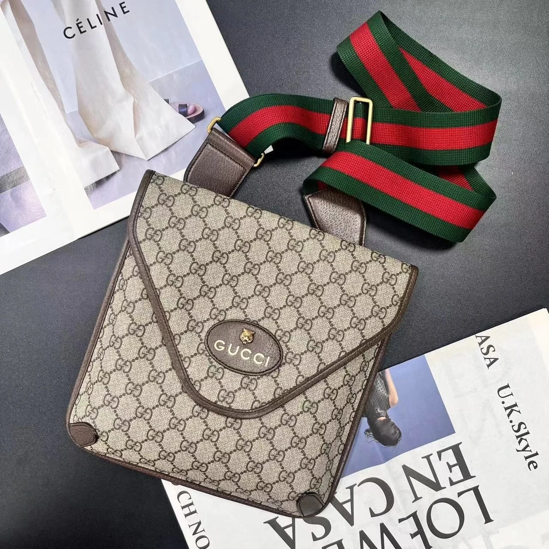 95新 GUCCI/古驰  XM/经典虎头老花信封休闲斜挎包/KH01231002