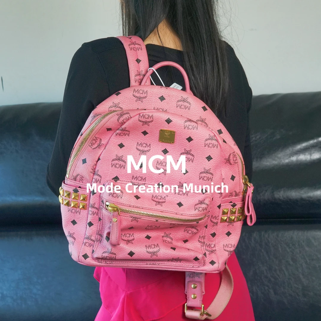 95新 MCM 粉色双肩包/BB07517076/09