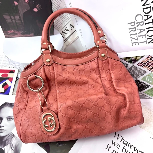 95新 GUCCI/古驰 XM/西柚色双G暗印压纹老花腋下包/AR09426025