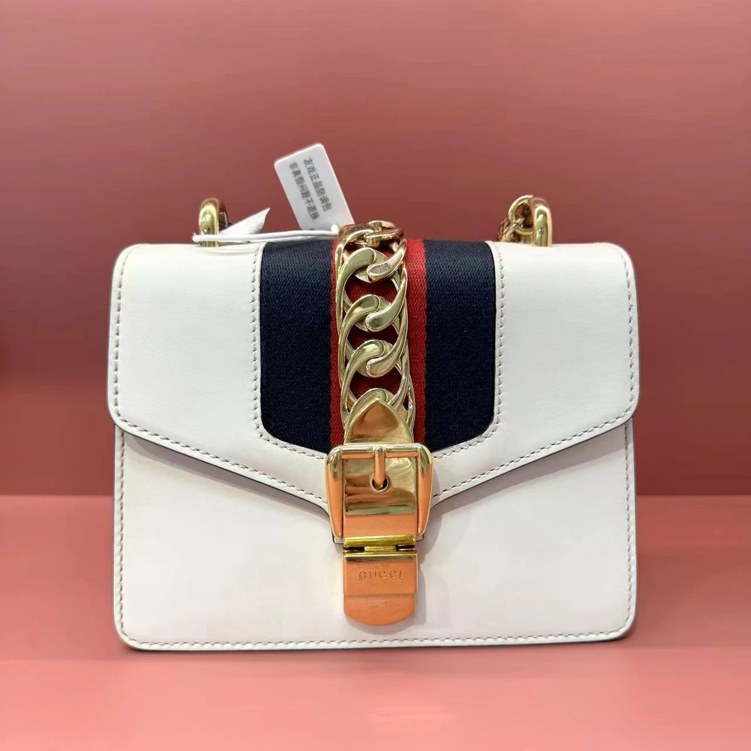 95新 GUCCI/古驰  XM/白色塞尔维亚气质 小号斜挎包/YJ08420715