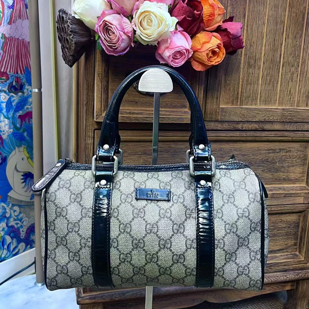95新 GUCCI/古驰 XM/百搭满印老花拼皮波士顿手提包/THTC08711046