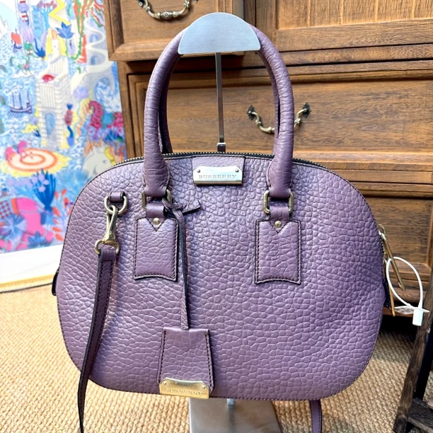 95新 BURBERRY/博柏利  XM紫色贝壳荔枝纹手提斜挎包IT07610034特